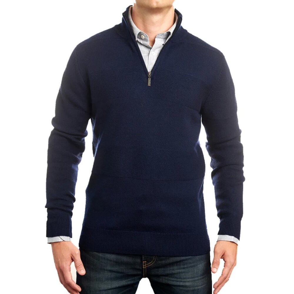 Jeremy Argyle NYC Men's‎ 1/4 Zip Textured Merino Wool Sweater XXL Navy